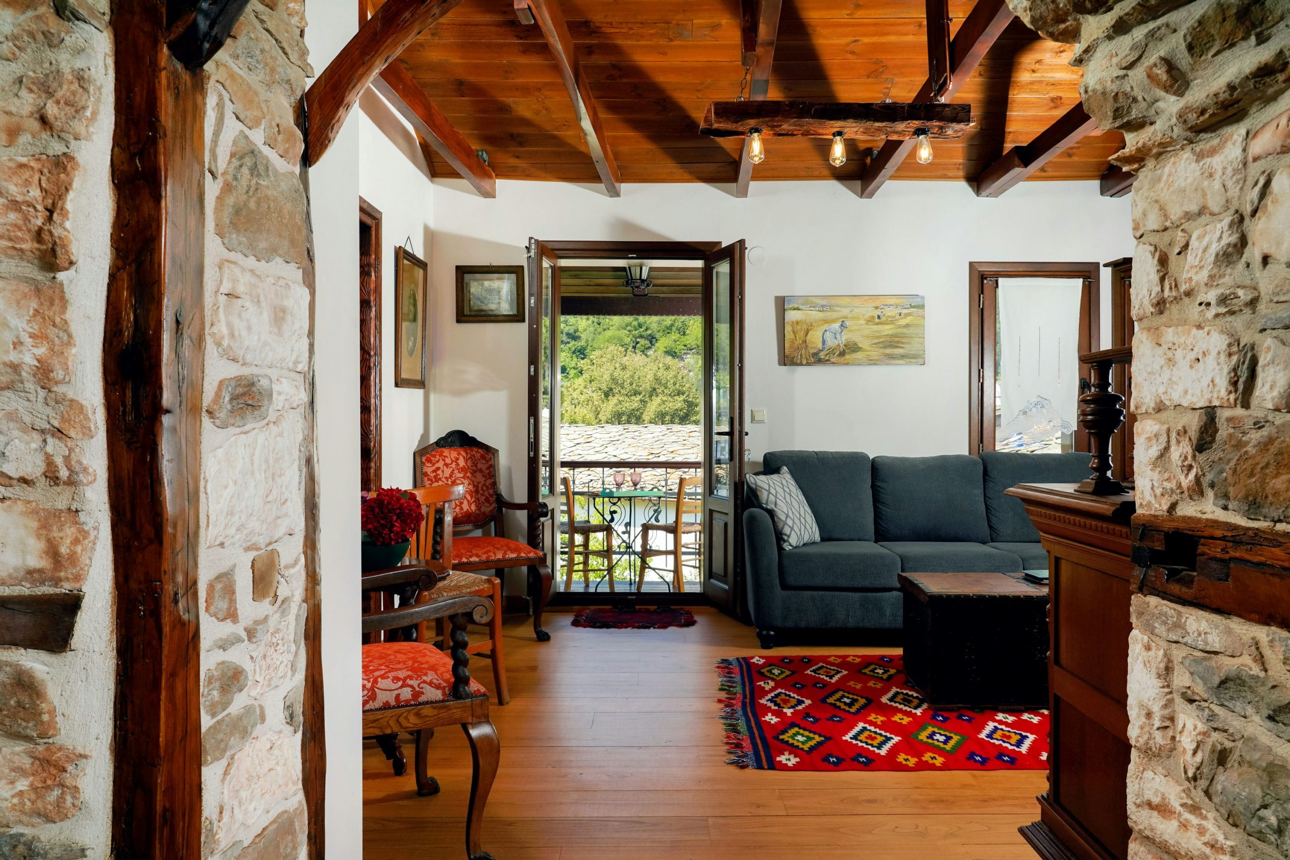 Salon and living space 10 at Maroyda Stonehouse in Panagia, Thassos